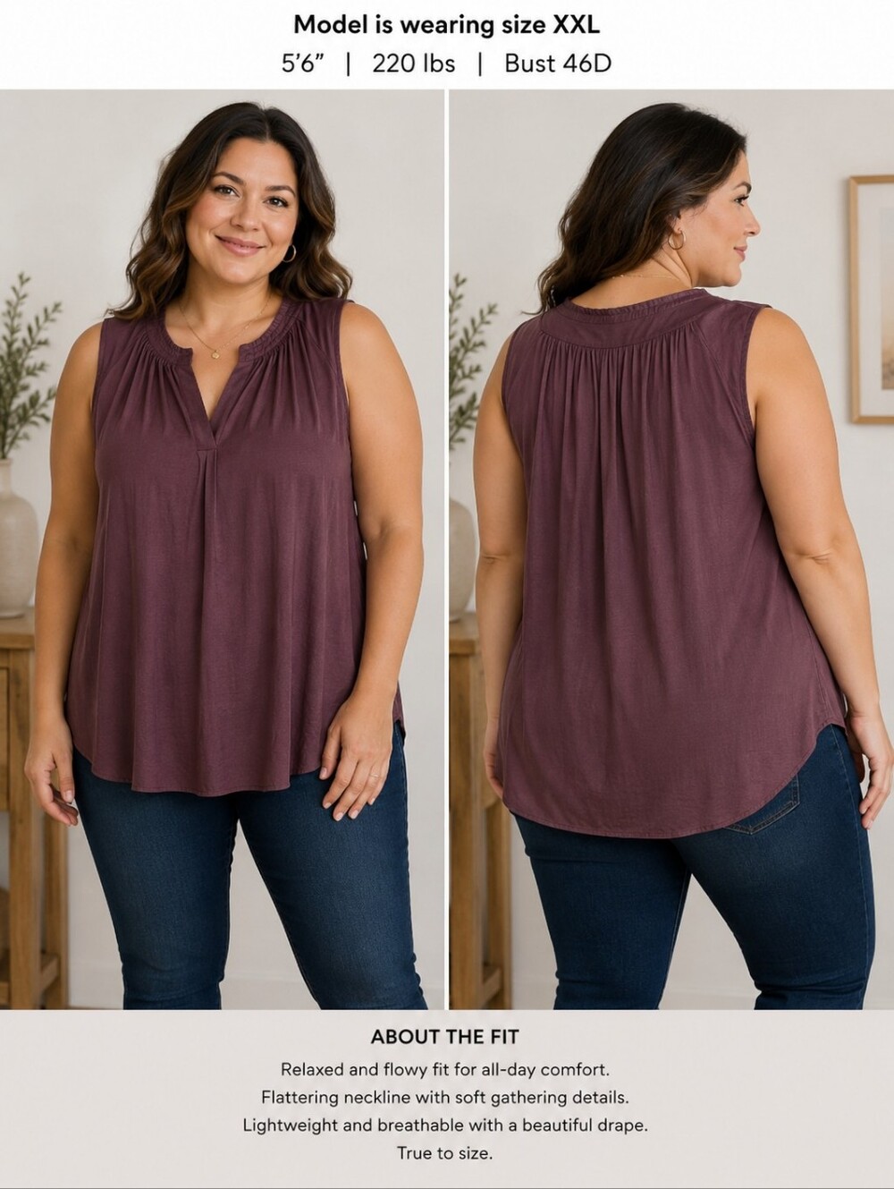 Simply Vera Vera Wang Sleeveless Blouse XXL Plum Polyester
